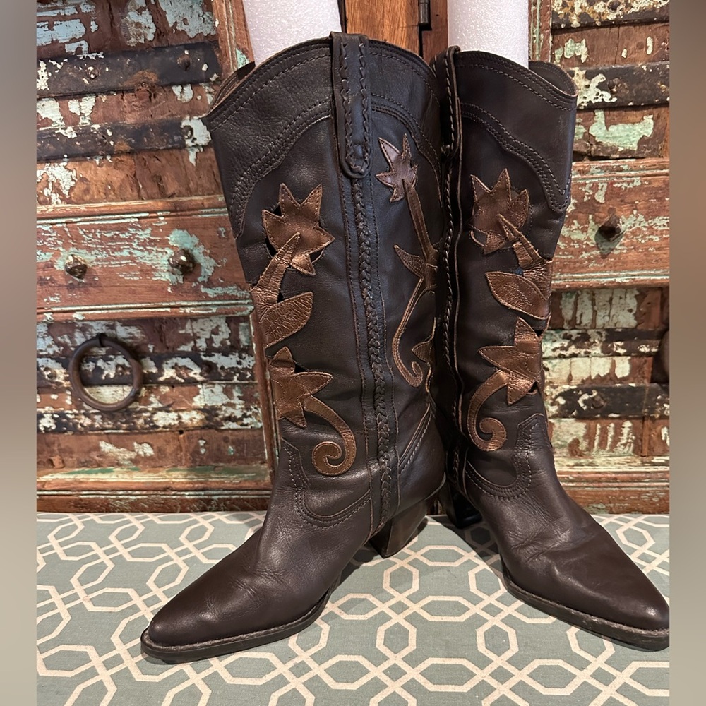 Brown  and Copper Western Leather Boots